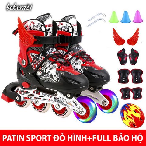 Giày Trượt Patin Phát Sáng Sport Trẻ Em Batin Thế Hệ Mới - 5 Màu, Tặng 2 Thanh Cờ Lê - Đồ Chơi Thể Thao An Toàn cho Bé