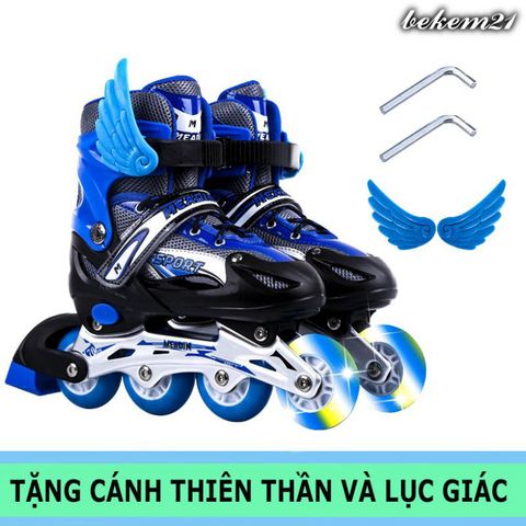 Giày Patin Bánh Có Đèn Flash Cho Trẻ Em & Người Lớn - Bộ Bảo Hộ Tay, Đầu Gối, Mũ Bảo Hiểm, 5 Cốc Trượt - Chất Lượng Cao