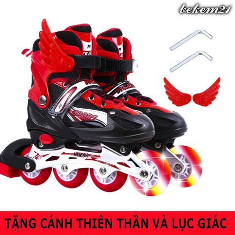 Giày Patin Bánh Có Đèn Flash Cho Trẻ Em & Người Lớn - Bộ Bảo Hộ Tay, Đầu Gối, Mũ Bảo Hiểm, 5 Cốc Trượt - Chất Lượng Cao