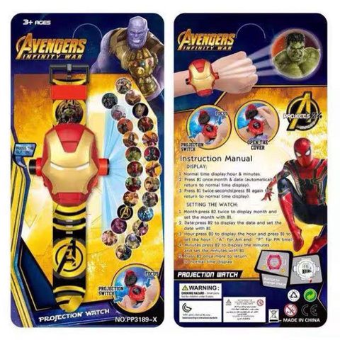 Đồng Hồ Chiếu Hình 3D Người Sắt Ironman Marvel Avengers - Đồ Chơi Điện Tử Đeo Tay Dành Cho Bé Trai, Nhiều Nhân Vật Hoạt Hình Thú Vị