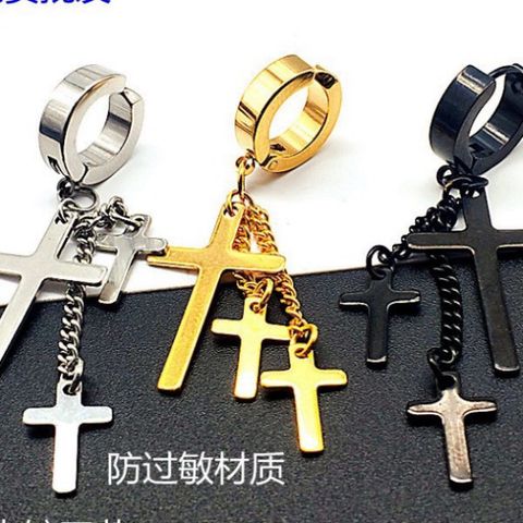 Khuyên tai BTS Dây Xích Treo 3 Thánh Giá - Khuyên Xỏ Lỗ Cho Nữ và Nam Chất Liệu Titan Không Gỉ