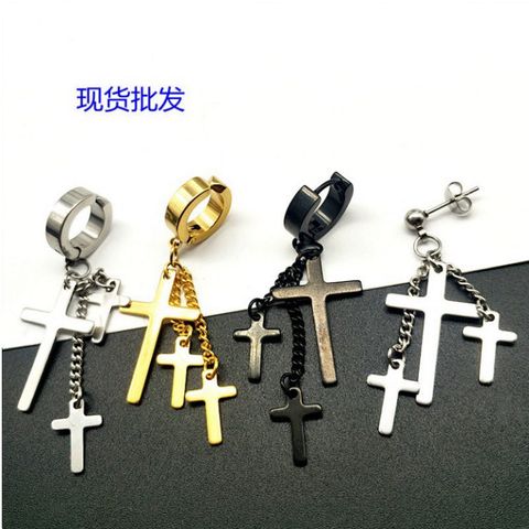 Khuyên tai BTS Dây Xích Treo 3 Thánh Giá - Khuyên Xỏ Lỗ Cho Nữ và Nam Chất Liệu Titan Không Gỉ