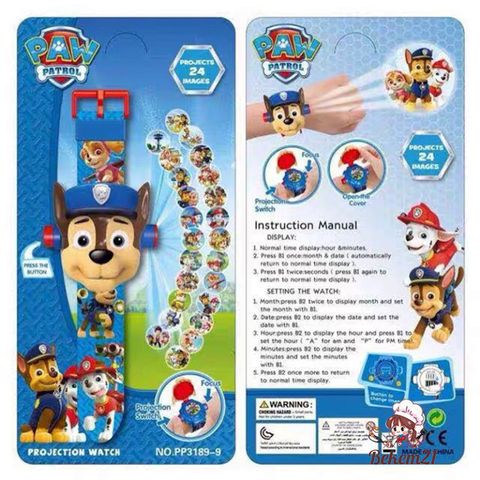 Đồng Hồ Chiếu Hình Paw Patrol - Thiết Kế Nhân Vật Chase, Marshall, Rubble và Skye - Đèn LED Thân Thiện Cho Trẻ Em 3 Tuổi Trở Lên