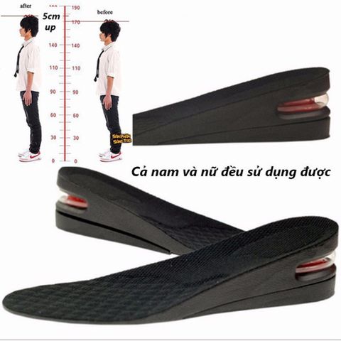 Miếng Lót Giày Độn Đế Tăng Chiều Cao Cho Nam Nữ - Đệm Khí Êm Ái 3-7cm, Chất Liệu Cao Su Chống Hôi Chân