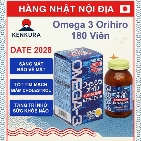 Dầu Cá Omega 3 Orihiro Nhật Bản - Giúp Sáng Mắt, Thông Minh, Tăng Cường Trí Não - Lọ 180 Viên Hữu Ích cho Trẻ Em và Người Lớn