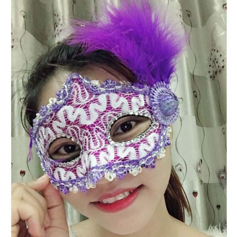 Mặt Nạ Halloween Nửa Mặt Lông Vũ Kim Sa Sang Trọng - Phụ Kiện Dạ Hội, Cosplay, Tiệc Tùng, Sự Kiện