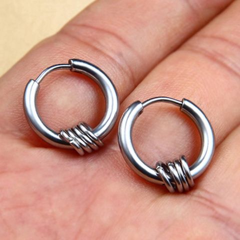 Khuyên Tai Tròn Thép Titan Nam Nữ - Trang Sức Thời Trang Hình Học Kiểu Dáng Cá Tính, Bạc 1.9cm