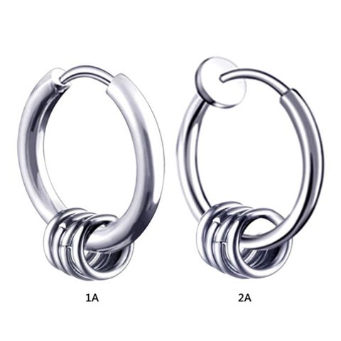 Khuyên Tai Tròn Thép Titan Nam Nữ - Trang Sức Thời Trang Hình Học Kiểu Dáng Cá Tính, Bạc 1.9cm