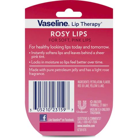 Son Dưỡng Môi Vaseline Rosy Lips 7g - Giữ Ẩm và Tạo Màu Hồng Nhạt Tự Nhiên Cho Nam Nữ