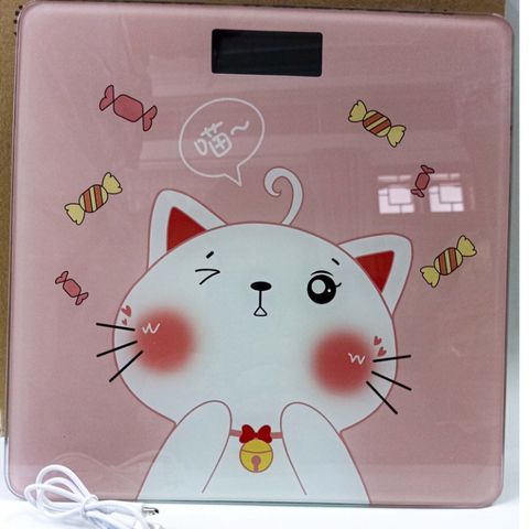 Cân Điện Tử Hình Mèo Hồng Sạc USB - Cân Sức Khỏe Tối Đa 180KG, Bề Mặt Kính Cường Lực, Cute Dễ Thương, Bảo Hành 1 Năm