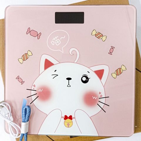 Cân Điện Tử Hình Mèo Hồng Sạc USB - Cân Sức Khỏe Tối Đa 180KG, Bề Mặt Kính Cường Lực, Cute Dễ Thương, Bảo Hành 1 Năm