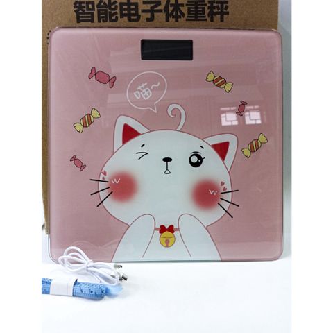 Cân Điện Tử Hình Mèo Hồng Sạc USB - Cân Sức Khỏe Tối Đa 180KG, Bề Mặt Kính Cường Lực, Cute Dễ Thương, Bảo Hành 1 Năm