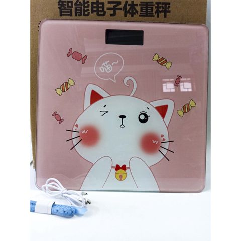 Cân Điện Tử Hình Mèo Hồng Sạc USB - Cân Sức Khỏe Tối Đa 180KG, Bề Mặt Kính Cường Lực, Cute Dễ Thương, Bảo Hành 1 Năm