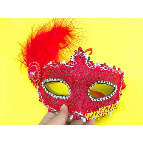 Mặt Nạ Halloween Đính Đá Bằng Lông Vũ - Đạo Cụ Cosplay Vũ Hội Halloween, Tiệc Tùng, Sự Kiện 18cm x 12cm
