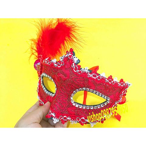 Mặt Nạ Halloween Đính Đá Bằng Lông Vũ - Đạo Cụ Cosplay Vũ Hội Halloween, Tiệc Tùng, Sự Kiện 18cm x 12cm