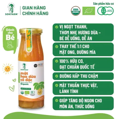 Mật hoa dừa cô đặc organic Sokfarm 250g - Thực phẩm tự nhiên cho bé ăn dặm, bổ sung dinh dưỡng, vị ngọt tự nhiên, thuần thực vật.
