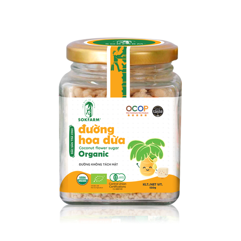 Đường Hoa Dừa Hữu Cơ Sokfarm 160g - Vị Ngọt Tự Nhiên, Thay Thế Đường Tinh Luyện, Chỉ Số Đường Huyết Thấp, Thực Phẩm Dinh Dưỡng An Toàn cho Bé
