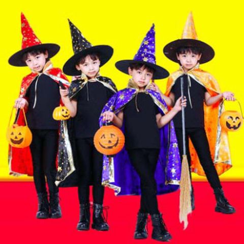 Bộ trang phục hóa trang phù thủy cho trẻ em - Áo choàng đen và nón Halloween 2020 - Phụ kiện Halloween cho trẻ em và người lớn