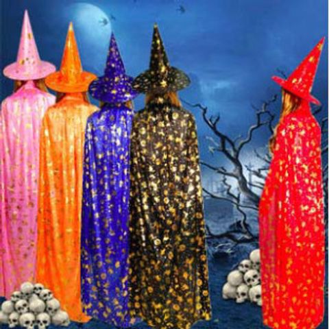 Bộ trang phục hóa trang phù thủy cho trẻ em - Áo choàng đen và nón Halloween 2020 - Phụ kiện Halloween cho trẻ em và người lớn