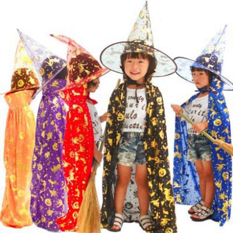 Bộ trang phục hóa trang phù thủy cho trẻ em - Áo choàng đen và nón Halloween 2020 - Phụ kiện Halloween cho trẻ em và người lớn