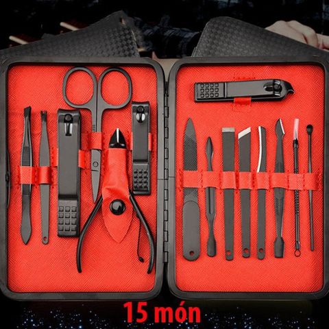 Bộ Cắt Móng Tay Titan Không Gỉ Cao Cấp 15 Món - Hộp Da Thiết Kế Sang Trọng, Dụng Cụ Làm Đẹp An Toàn cho Gia Đình