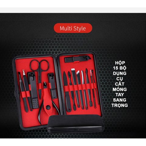 Bộ Cắt Móng Tay Titan Không Gỉ Cao Cấp 15 Món - Hộp Da Thiết Kế Sang Trọng, Dụng Cụ Làm Đẹp An Toàn cho Gia Đình