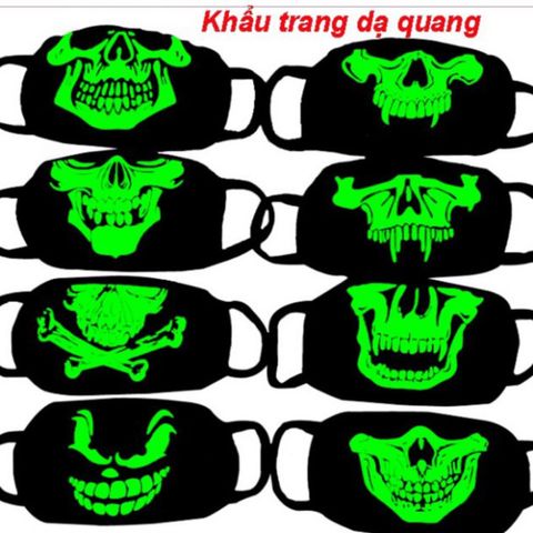 Khẩu Trang Dạ Quang Đầu Lâu - Mặt Nạ Phát Sáng Halloween, Phụ Kiện Cosplay Unisex, Chống Bụi, Thoáng Khí