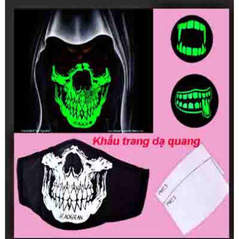 Khẩu Trang Dạ Quang Đầu Lâu - Mặt Nạ Phát Sáng Halloween, Phụ Kiện Cosplay Unisex, Chống Bụi, Thoáng Khí