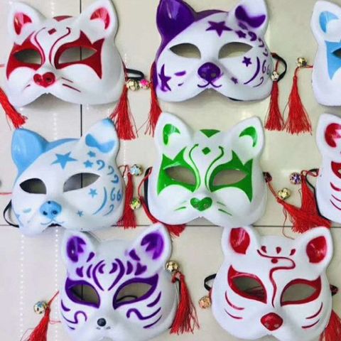 Mặt Nạ Hóa Trang Cáo Phong Cách Nhật Bản - Mặt Nạ Nửa Mặt Đính Tua Rua, Phụ Kiện Cosplay Giá Rẻ, Thân Thiện Với Môi Trường