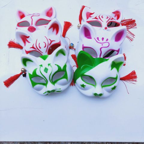 Mặt Nạ Hóa Trang Cáo Phong Cách Nhật Bản - Mặt Nạ Nửa Mặt Đính Tua Rua, Phụ Kiện Cosplay Giá Rẻ, Thân Thiện Với Môi Trường