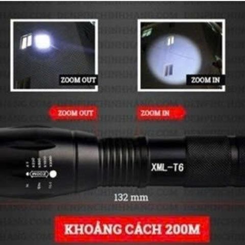 Đèn pin Police T6 Siêu Sáng - Vỏ Nhựa Xanh, Pin Sạc Cao Cấp, Đèn Cree T6 240 Lumens - Dành Cho Xe Đạp & Đi Phượt