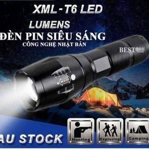 Đèn pin Police T6 Siêu Sáng - Vỏ Nhựa Xanh, Pin Sạc Cao Cấp, Đèn Cree T6 240 Lumens - Dành Cho Xe Đạp & Đi Phượt