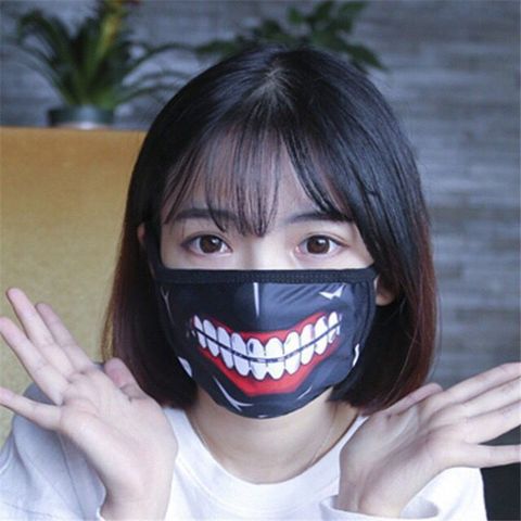Khẩu Trang Vải Cotton Anime Tokyo Ghoul - Thiết Kế Hình Hàm Răng Dành Cho Nam Nữ, Phong Cách Thời Trang độc Đáo