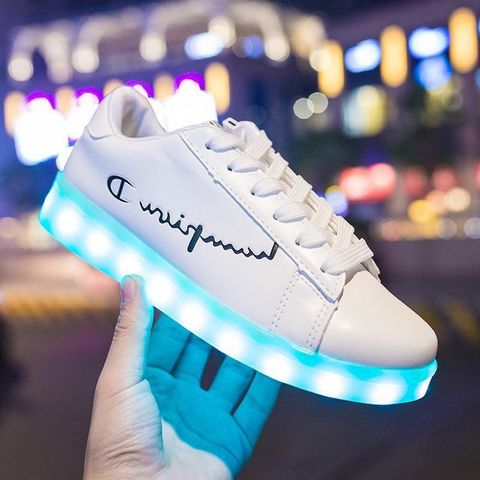 Giày Phát Sáng LED Trắng Chữ Hàn - 8 Chế Độ Đèn, 7 Màu Tùy Chọn, Phong Cách Hàn Quốc Cho Nam Nữ, Thời Trang Dự Tiệc, Chống Nước