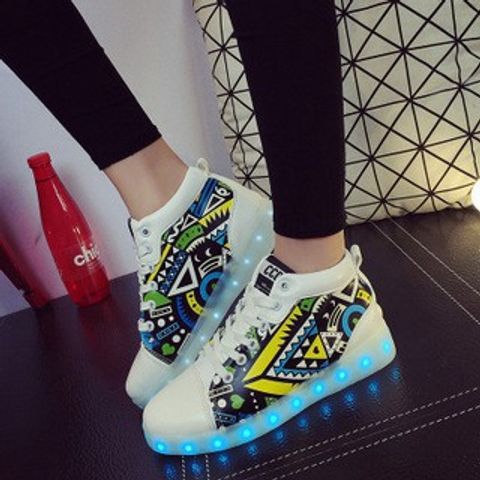 Giày Phát Sáng Cao Cổ Đèn LED 7 Màu Chống Nước Dành Cho Nam Nữ – Thời Trang Giày Đi Chơi, Tiệc Tùng Tùy Chỉnh Màu Sắc