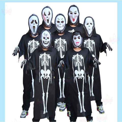 Bộ Trang Phục Halloween Cao Cấp - Xương Người và Mặt Nạ Đầu Lâu Rùng Rợn Dành Cho Nam Nữ - Thời Trang Ma Quái