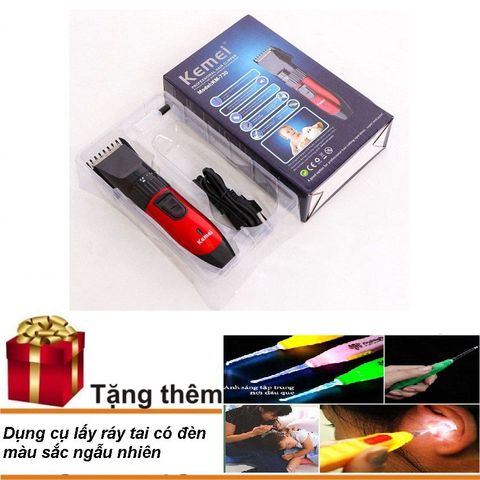 Tông Đơ Cắt Tóc Trẻ Em Kemei 730 - An Toàn, Dễ Sử Dụng, Kèm Dụng Cụ Lấy Ráy Tai Có Đèn - Thích Hợp Cho Gia Đình