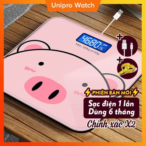 Cân Điện Tử Sức Khỏe Heo Hồng Siêu Cute - Cân Đo Chính Xác, Kính Chịu Lực, LED Sáng Đêm - Hàng Có Sẵn Sỉ Từ 3