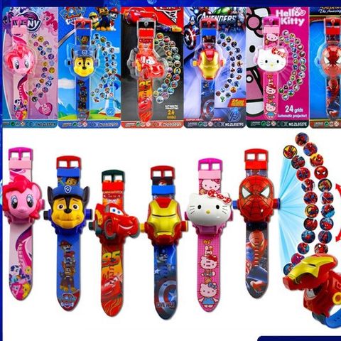 Đồng Hồ Chiếu Hình Hoạt Hình Siêu Nhân, Người Nhện, Công Chúa Disney - Quà Tặng Dễ Thương Cho Bé Từ 3-10 Tuổi
