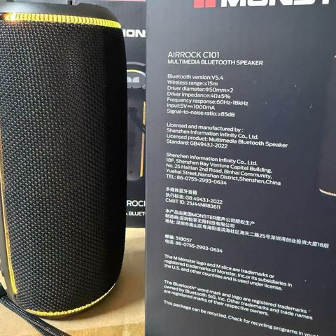Loa Bluetooth di động Monster Airrock C101 - Âm thanh 10W mạnh mẽ, thiết kế gọn nhẹ, đèn LED, pin 1500mAh, kết nối Bluetooth 5.4