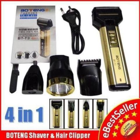 Tông Đơ Cắt Tóc 4 Trong 1 BOTENG BT-T3 Thế Hệ Mới 2020 - Cắt Tóc, Cạo Râu, Tỉa Lông Mũi, Đèn Pin Tiện Dụng
