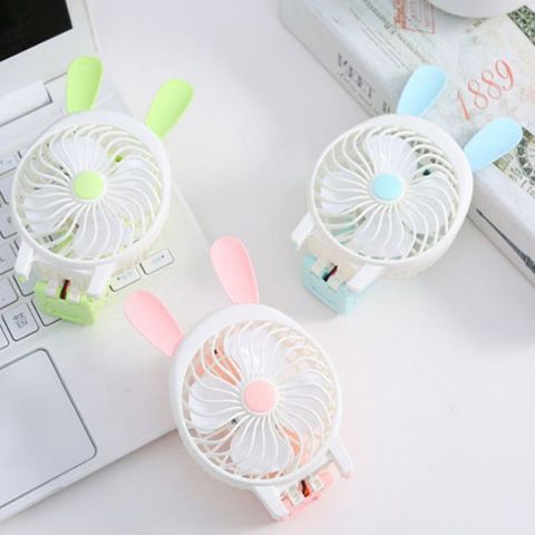Quạt Cầm Tay Cartoon Tai Thỏ Mini Gấp Gọn - Sạc Pin USB Đèn LED 3 Chế Độ Gió Dễ Dàng Mang Theo