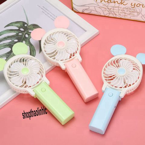 Quạt Cầm Tay Cartoon Tai Thỏ Mini Gấp Gọn - Sạc Pin USB Đèn LED 3 Chế Độ Gió Dễ Dàng Mang Theo