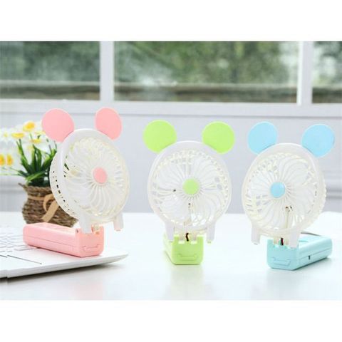 Quạt Cầm Tay Cartoon Tai Thỏ Mini Gấp Gọn - Sạc Pin USB Đèn LED 3 Chế Độ Gió Dễ Dàng Mang Theo