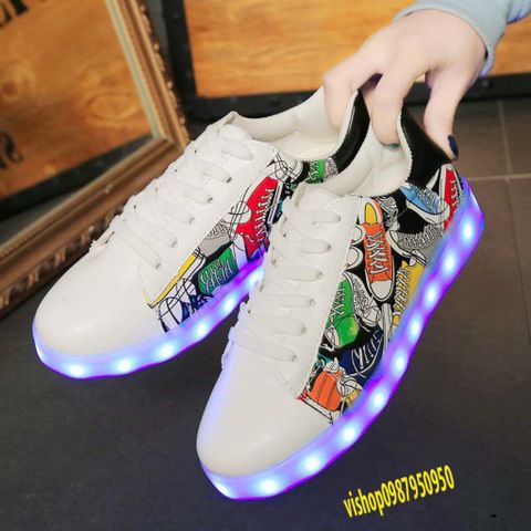 Giày Phát Sáng Gradient Graffiti 7 Màu LED - Giày Thời Trang Nam Nữ Phát Sáng Đựng Sạc Đi Kèm, Chống Nước, Đế Chắc Chắn