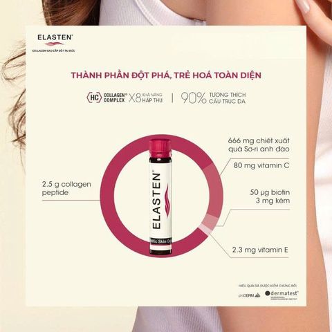 Collagen Elasten Đức Dạng Nước - Tăng Cường Đàn Hồi Cho Da Chống Lão Hóa - Hỗ Trợ Sức Khỏe Tóc & Móng - Hộp 28 Ống 25ml