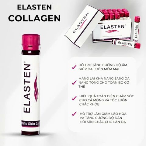 Collagen Elasten Đức Dạng Nước - Tăng Cường Đàn Hồi Cho Da Chống Lão Hóa - Hỗ Trợ Sức Khỏe Tóc & Móng - Hộp 28 Ống 25ml