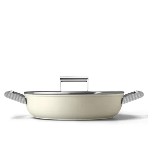 Nồi Chảo SMEG DPF2812CRM 28cm Màu Kem - Chất Liệu Nhôm Đúc Chống Dính Gốm, Được Sử Dụng Cho Bếp Gas, Từ, Và Lò Nướng
