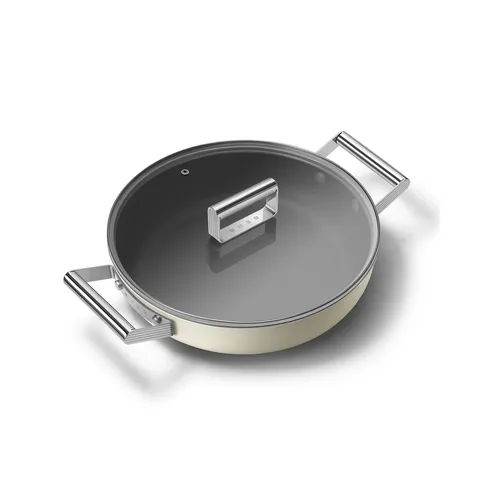 Nồi Chảo SMEG DPF2812CRM 28cm Màu Kem - Chất Liệu Nhôm Đúc Chống Dính Gốm, Được Sử Dụng Cho Bếp Gas, Từ, Và Lò Nướng