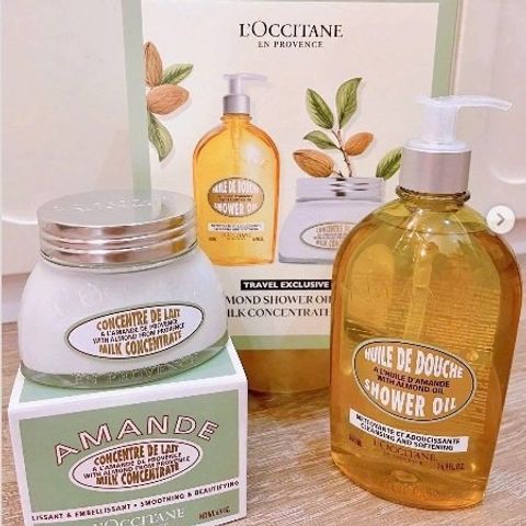 Set Sữa Tắm và Kem Dưỡng Da L'Occitane Almond 500ml + 200ml - Dầu Tắm Hạnh Nhân Cấp Ẩm và Làm Mịn Da Chính Hãng